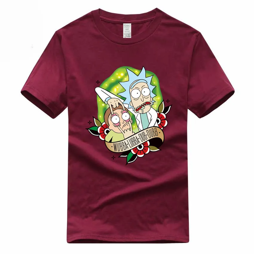 Rick and Morty аниме евро размер хлопок футболка Летняя повседневная с круглым вырезом мультфильм футболка для мужчин и женщин GMT300001 - Цвет: Deep Red B