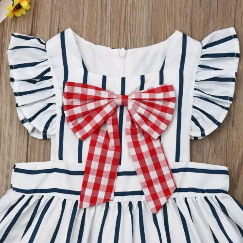 Summer Kid Baby Girls Bowknot Striped Pageant Party Princess Gown Tutu Dress | Детская одежда и обувь