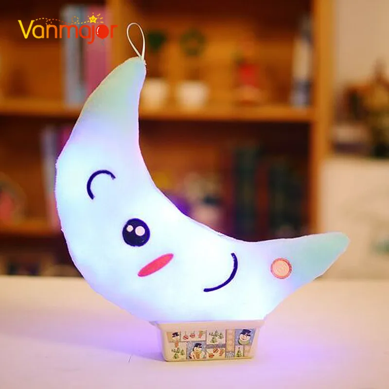 Vanmajor Новинка 35 см красочные Луна Плюшевые игрушки в форме люминесцентный светящийся Светодиодная лампа Подушка мягкие милые детские игрушки подарок на день рождения
