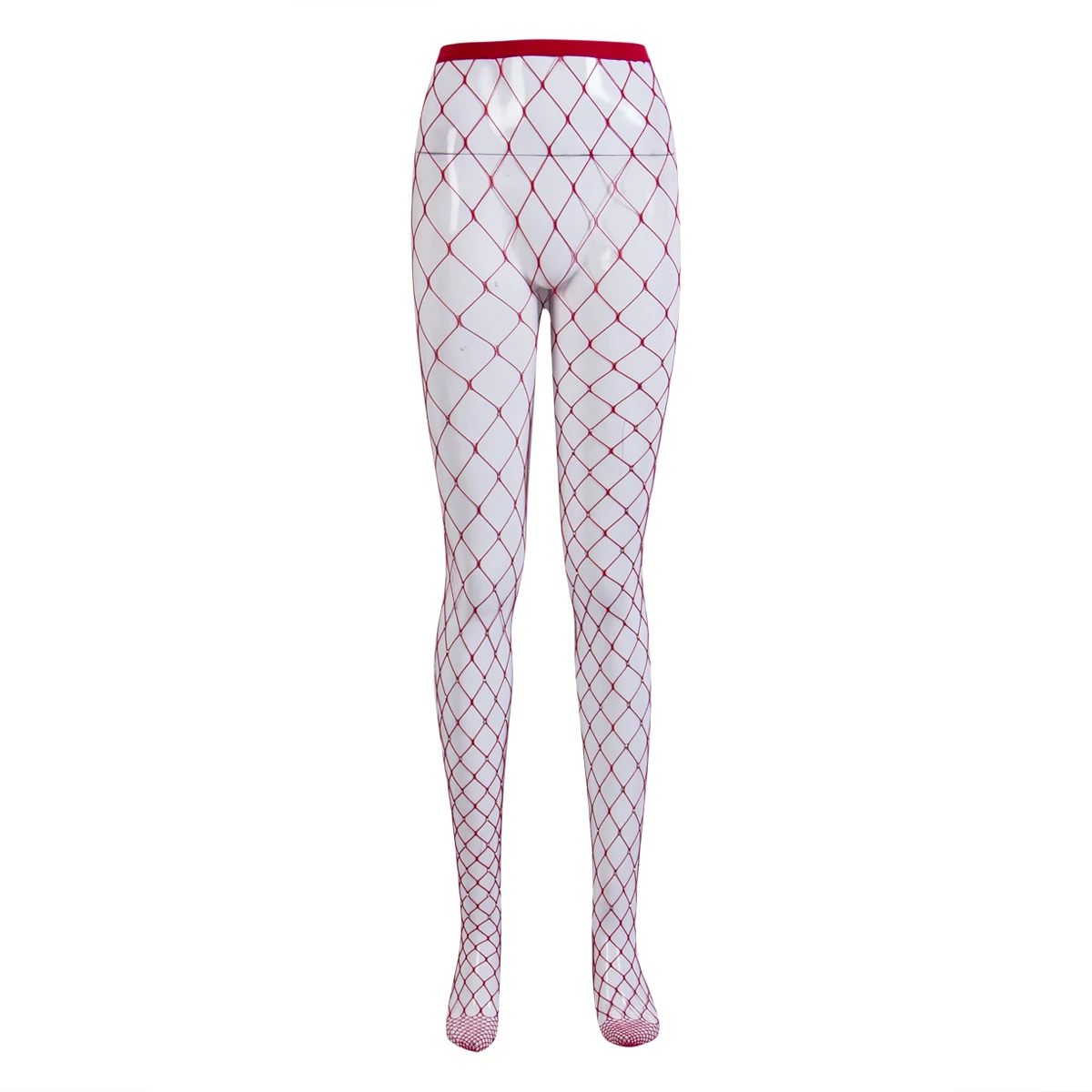 Женские эластичные колготки в сетку блестящие черного и красного цвета со