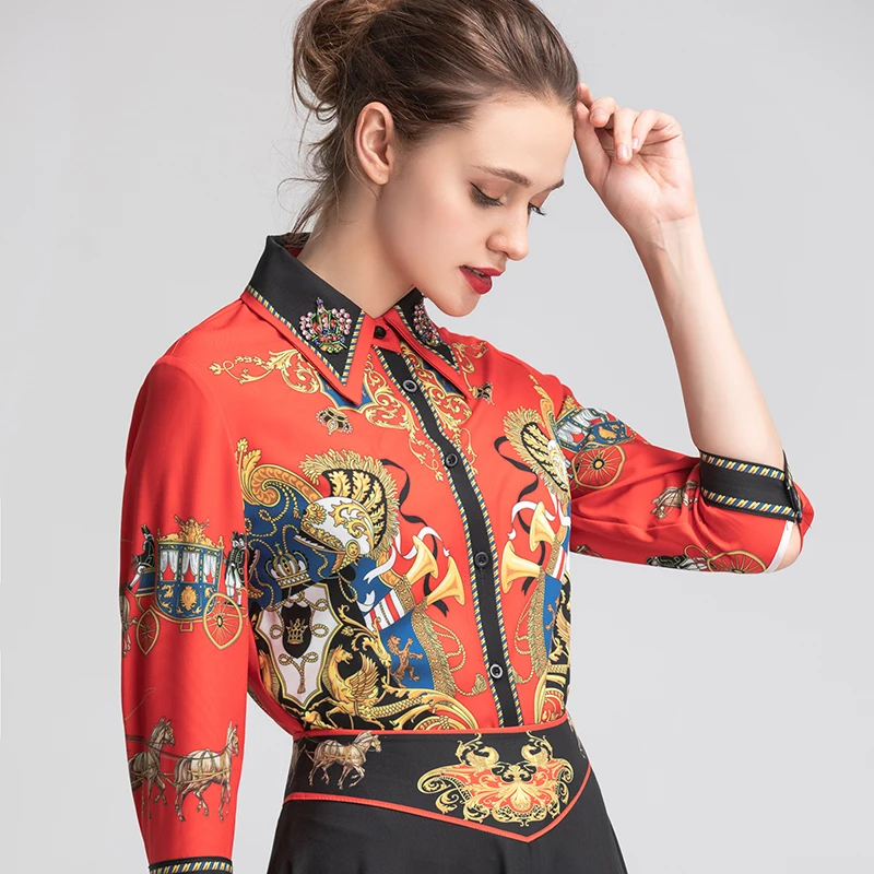 Женские комплекты из 2 предметов оранжевые рубашки с рукавом три четверти + юбки в