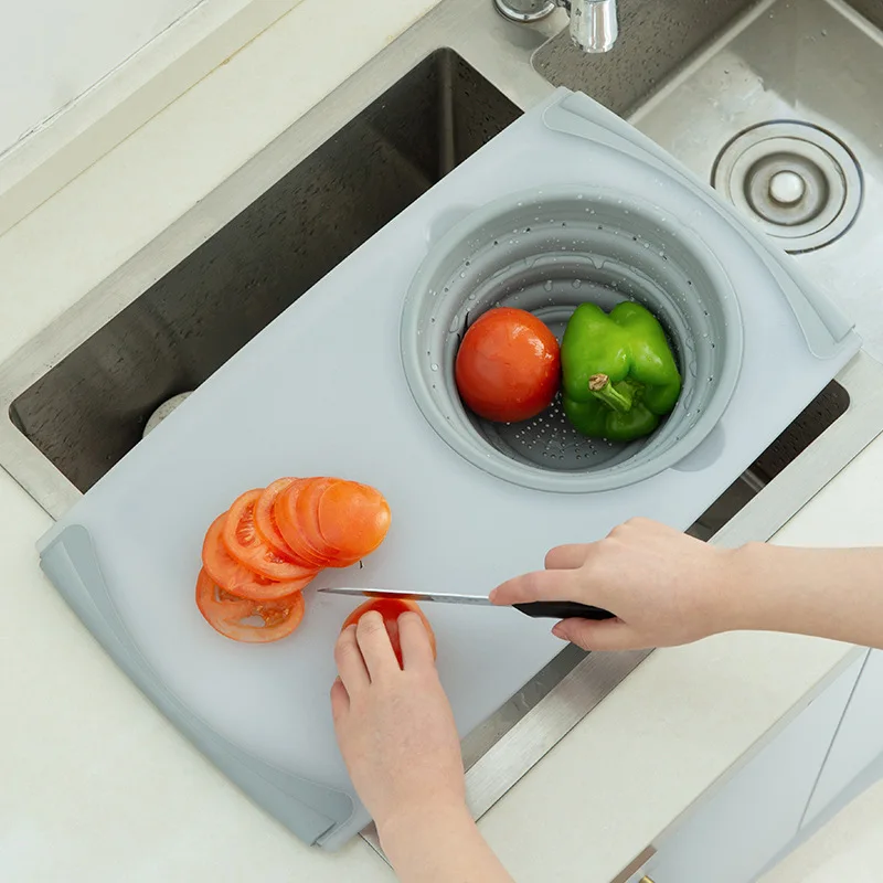 Пластиковая кухонная разделочная доска, Многофункциональная Корзина для слива раковины, разделочная доска, фильтр для фруктов, овощей, мяса, принадлежности, товар