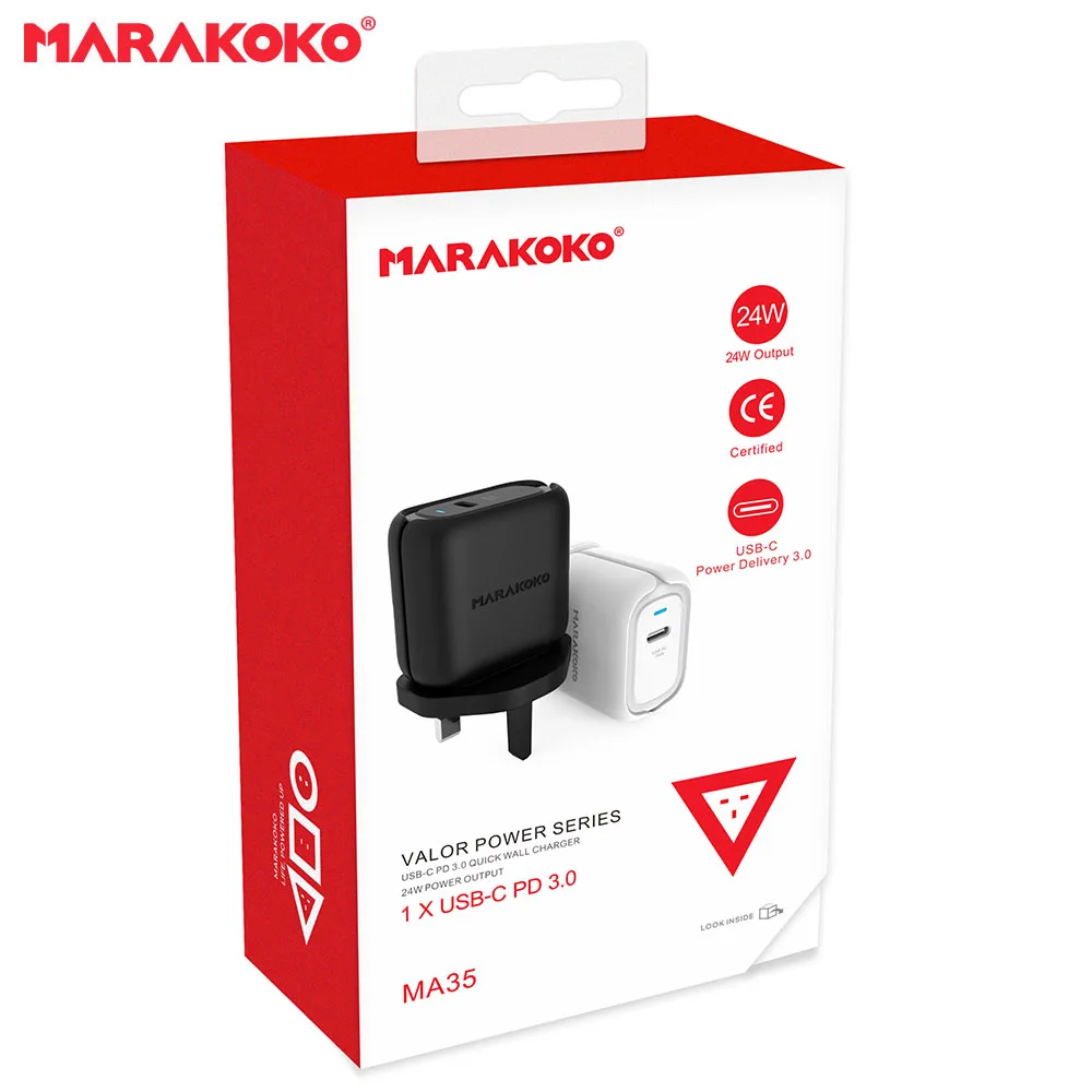 Marakoko MA35 Великобритания Plug USB-C PD3.0/Мощность Delivery3.0 стены Зарядное устройство 24 Вт