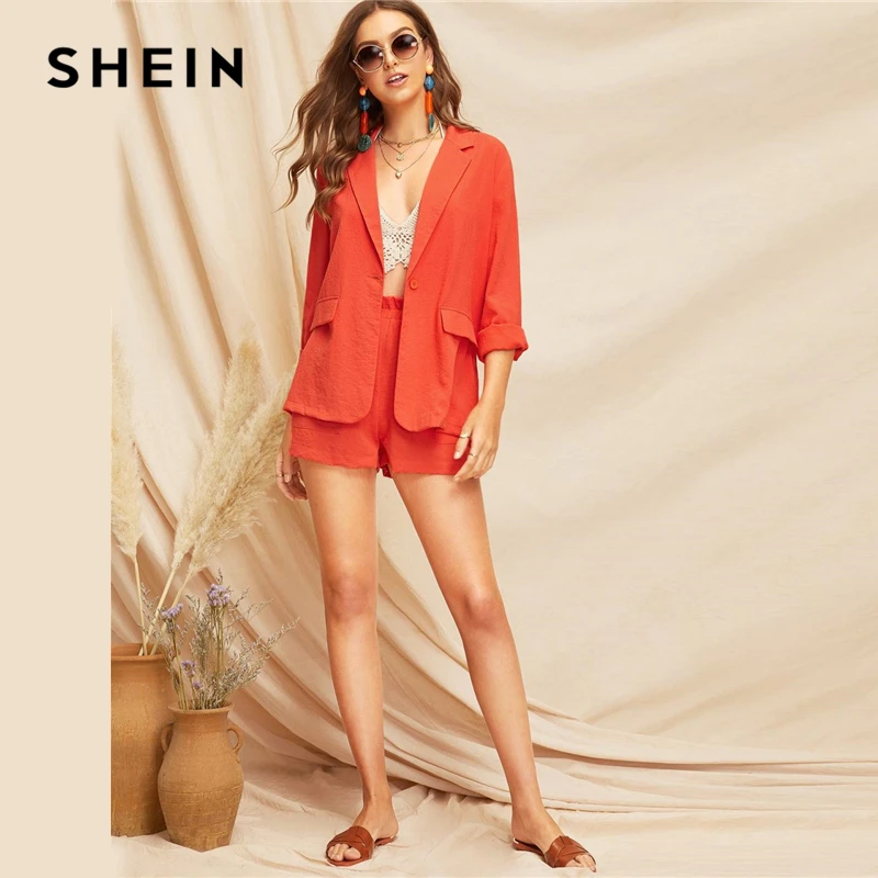 SHEIN Однотонный Жакет С Пуговицами И Разрезом На Воротнике Женский Повседневный