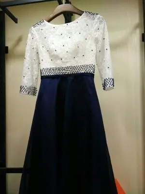 Длинное платье для подружки невесты с эффектом памяти темно-синее модное