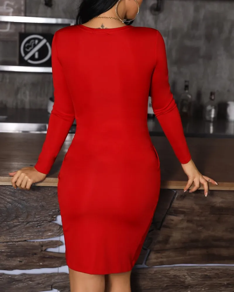 Женское облегающее платье с глубоким v-образным вырезом однотонное мини-платье