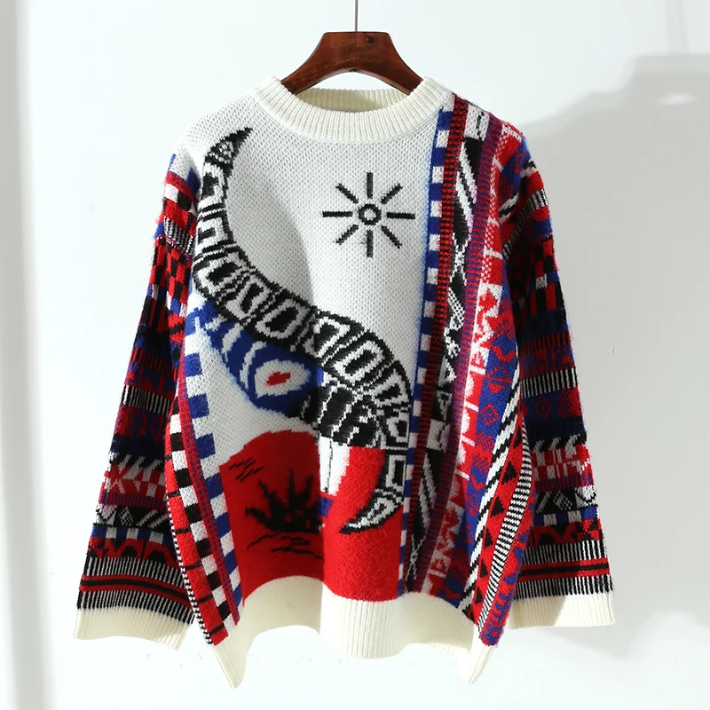 Новый Винтаж Для женщин Мода Ретро Богемия Трикотажные Свободный пуловер свитер