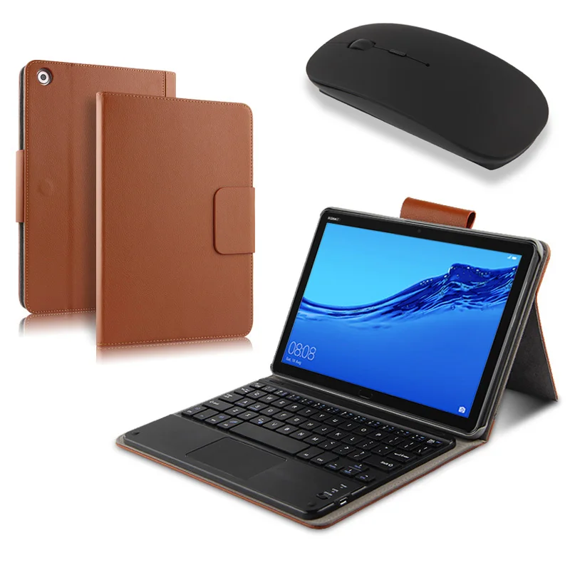 Ультра тонкий Съемный беспроводной Bluetooth клавиатура чехол для huawei MediaPad M5 Lite 10 10,1 чехол BAH2-W09 BAH2-L09 BAH2-W19 - Цвет: Brown and Mouse