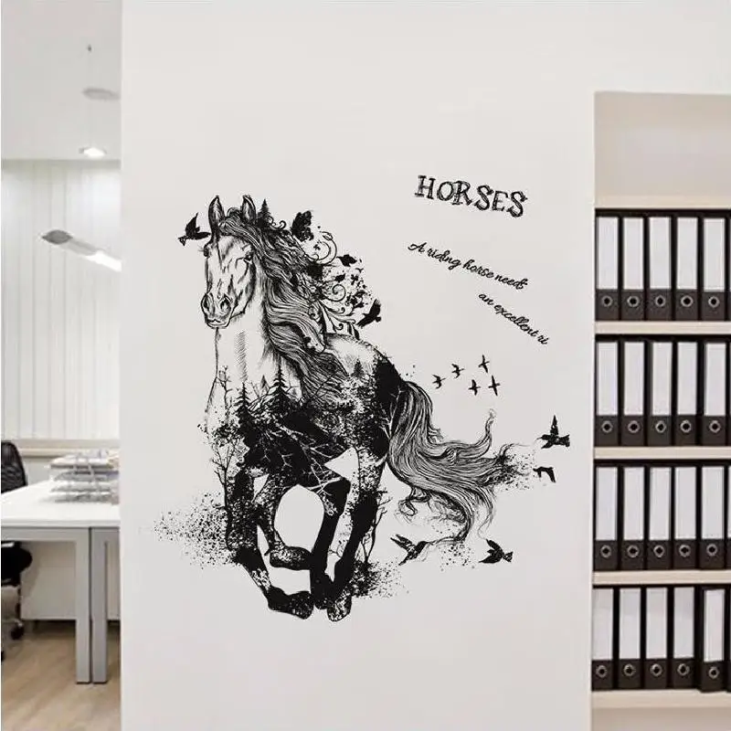 Sketch Horse Wall Sticker Background Decoration Home Decal Pattern Removable Pvc Plane Window Diy Poster For Study Room