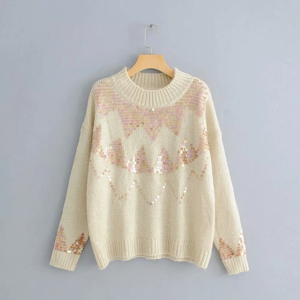 Wednesday 9-70-9953 European and American fashionable loose sequined knitted sweaters | Женская одежда