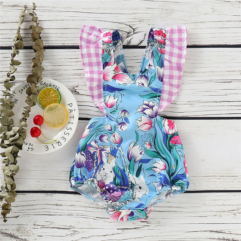 Боди для маленьких девочек летняя хлопковая одежда с кроликом и открытой спиной