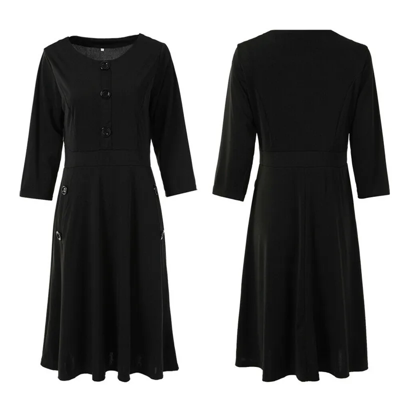 As photo shows Plus Size Womens Summer Long Sleeve Casual and Loose Solid O-Neck Vintage Prom Evening Party Swing Long Dresses Ball Gown - Цвет: As photo shows