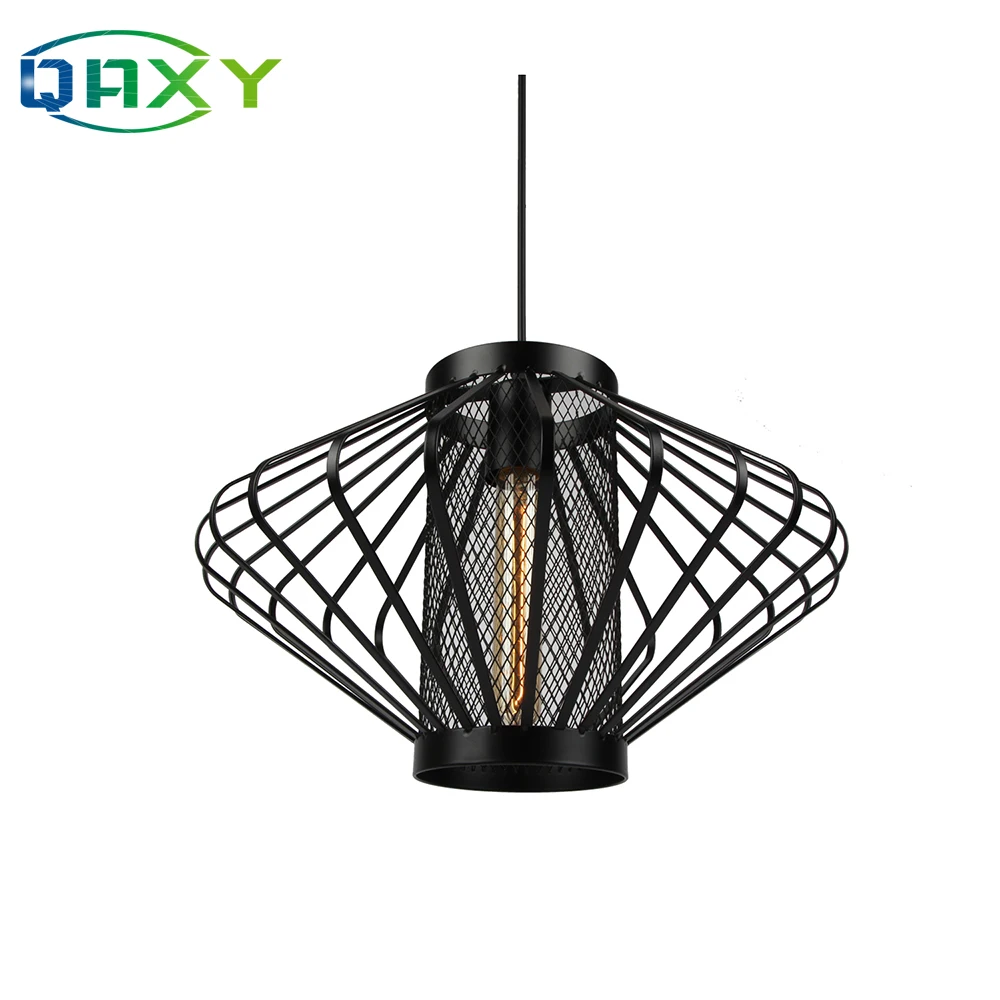 

New Arrival Diameter 38CMxH26CM Black Iron Bar Cage Pendant Light Flying Saucer Shaped Pendant Lamp With Circular Cylinder Shade