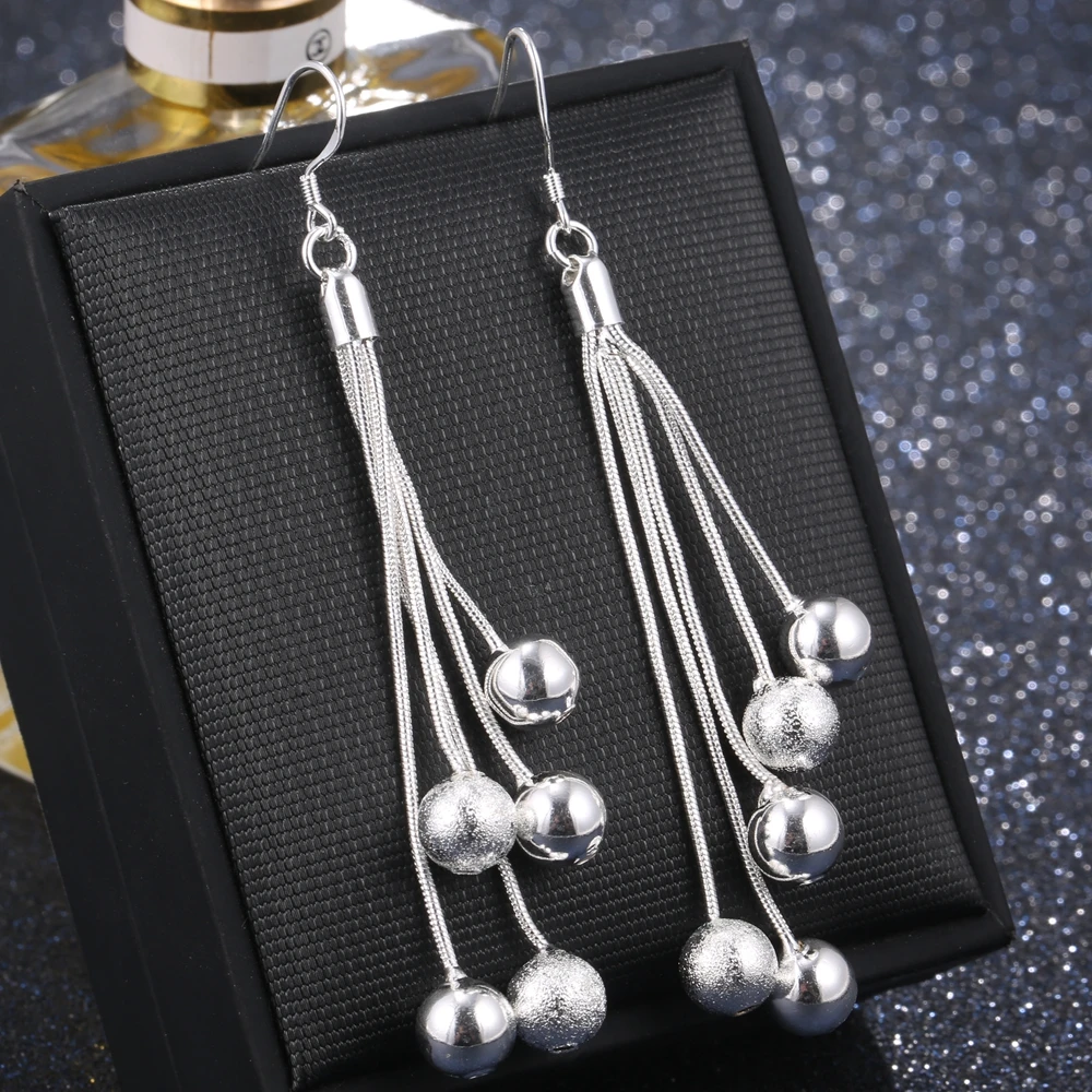 Высокое качество Серебряные кисточки длинные пять блестящих цепей бусины скраб