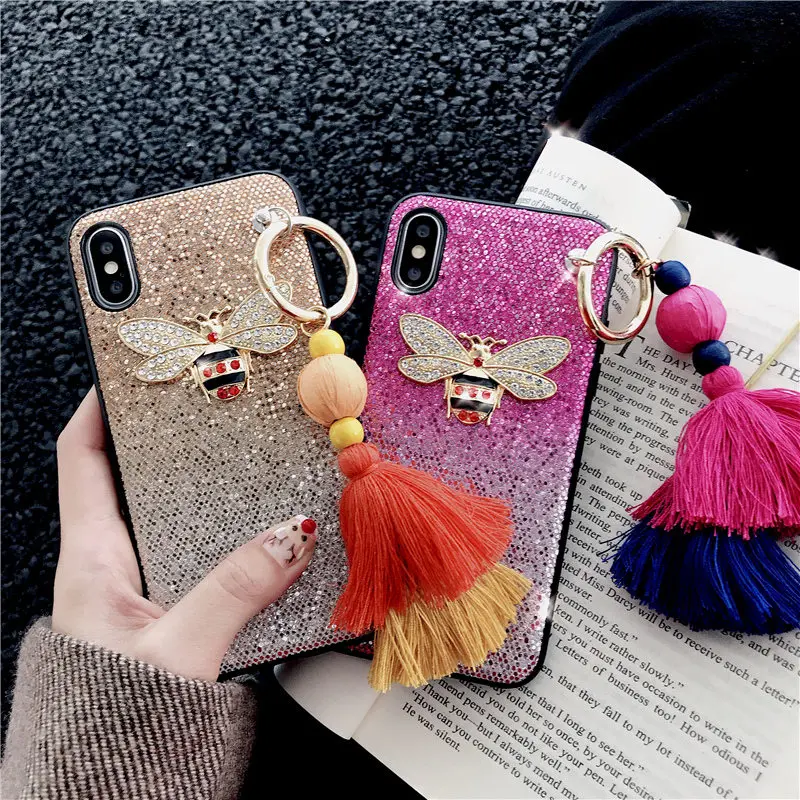 3D пчела Алмазный чехол для телефона на coque iphone xr xs max Блестящий палец кольцо