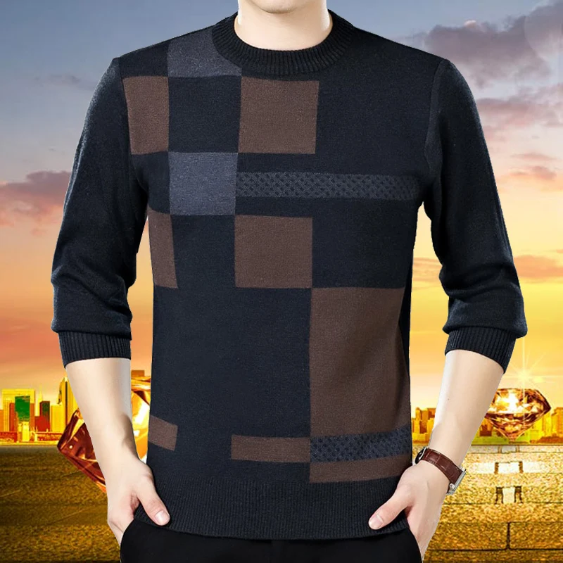 

Free shipping!Winter middle-aged male round collar woolen sweater more middle-aged and old sweater loose dad put code sweater