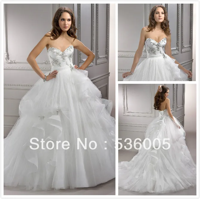 Best Sell Gorgeous Strapless Sweetheart Ball Gowns Crystal Organza Chapel Train Wedding Dresses (J1506) | Свадьбы и торжества