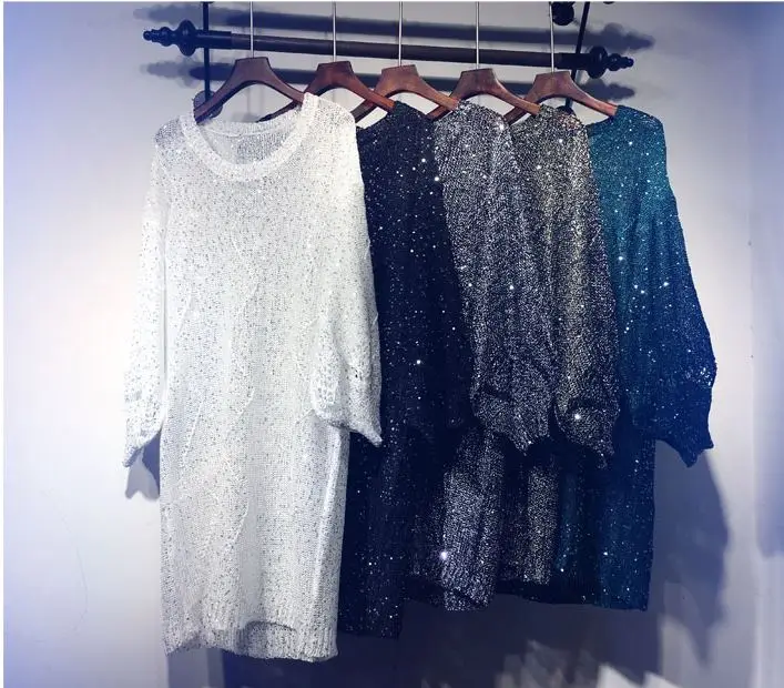 Популярное платье рубашка с длинными рукавами и золотым люрексом блестками