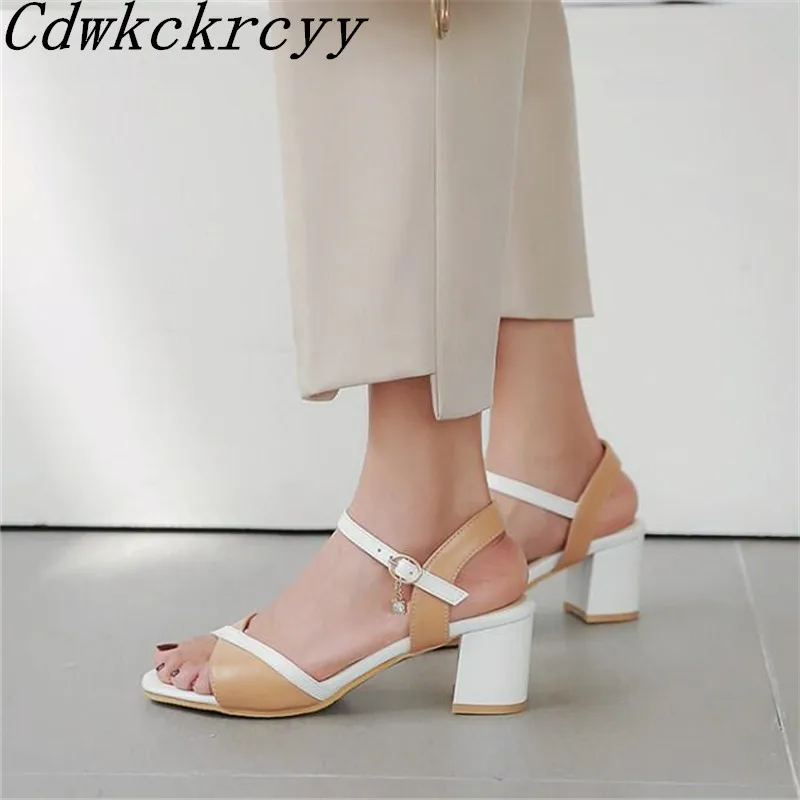 

Summer New pattern fashion High-heeled Women sandals Apricot Pink Blue Patchwork Simplicity temperament Women sandals size 34-46