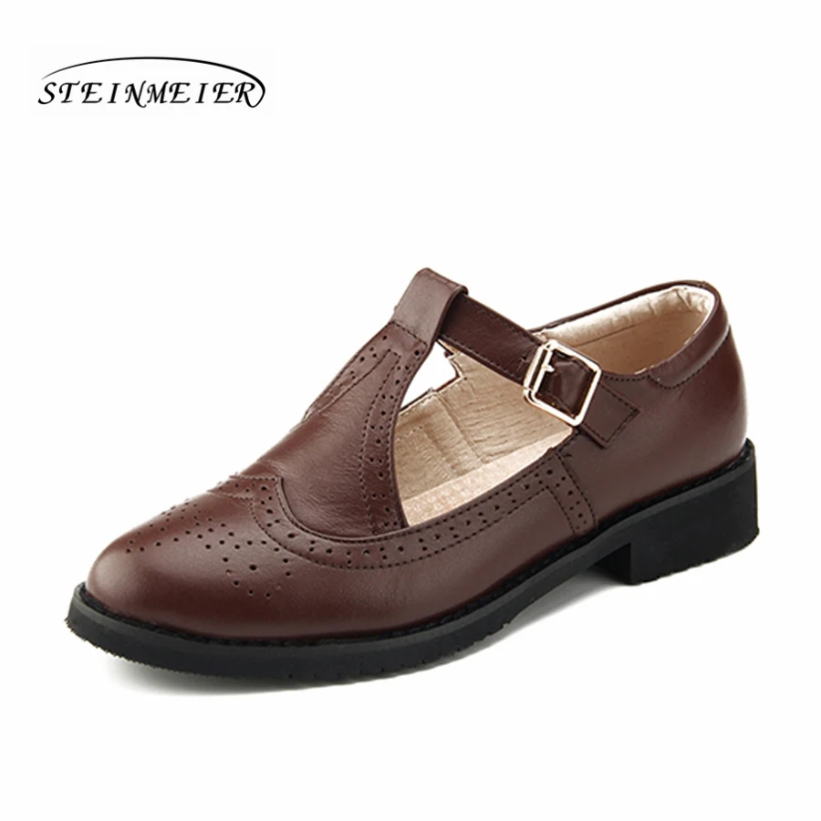 

Women genuine Leather oxford Sandals shoes women handmade vintage round Toe buckle brown oxford summer shoes 2020