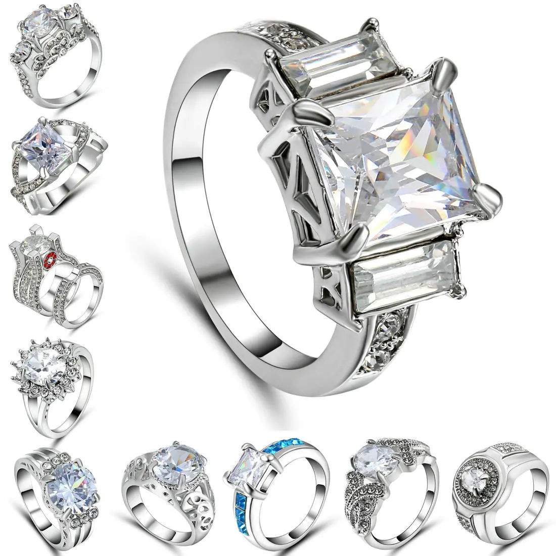 Модные женские ювелирные изделия кольцо Белый Циркон CZ серебряный цвет