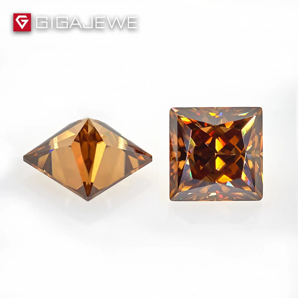 GIGAJEWE золотой цвет принцесса огранка 5,5 мм 1-1.5ct необычный Прозрачный камень Муассанит для свадьбы обручальное кольцо набор