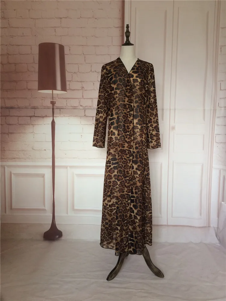 Тонкий Леопардовый принт длинный кардиган абайя платье для женщин Мусульманский