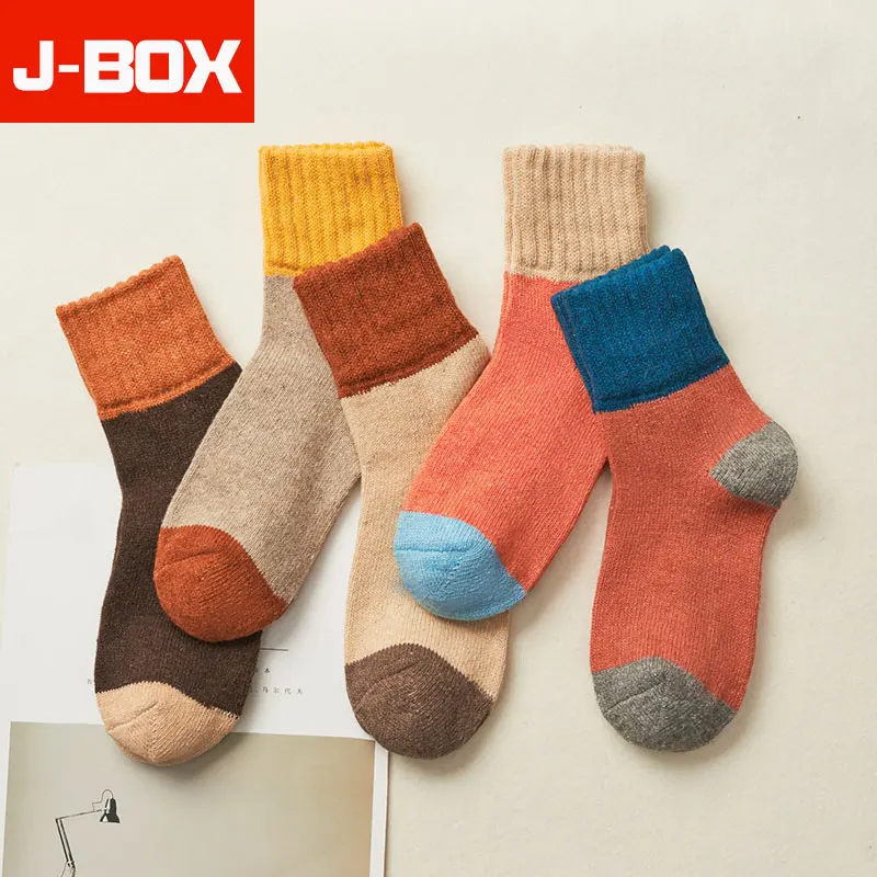 color 1 5 пар/партия, высокое качество, женские зимние винтажные носки, плотные теплые женские модные Лоскутные ретро теплые хлопковые носки - Цвет: color 1