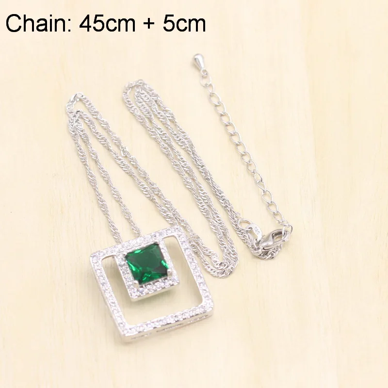 Серебряные Наборы украшений зеленые циркониевые камни украшения женские