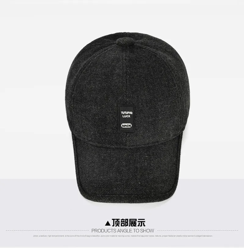 XdanqinX Snapback кепка зимняя мужская теплая шапка среднего возраста шерстяная Толстая бейсболка s с ушками регулируемый размер наушник Кепка для мужчин