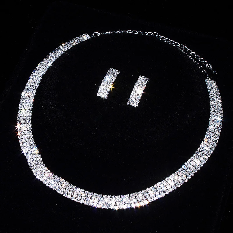 Женский комплект свадебных украшений набор из сережек и ожерелья с серебряным