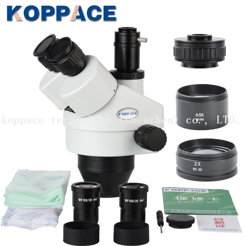 KOPPACE 3.5X-90X тринокулярный микроскоп, 144 светодиодный кольцевой светильник, микроскоп для ремонта мобильных телефонов, WF10X/20 окуляров, 0.5X/2.0X объектив