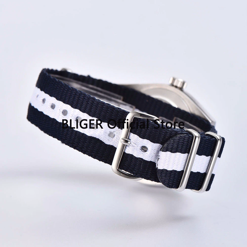 

Sapphire Crystal 40mm Black Sterile Dial Polished Bezel Luminous Marks Nylon Strap Automatic Movement Men's Watch P1063