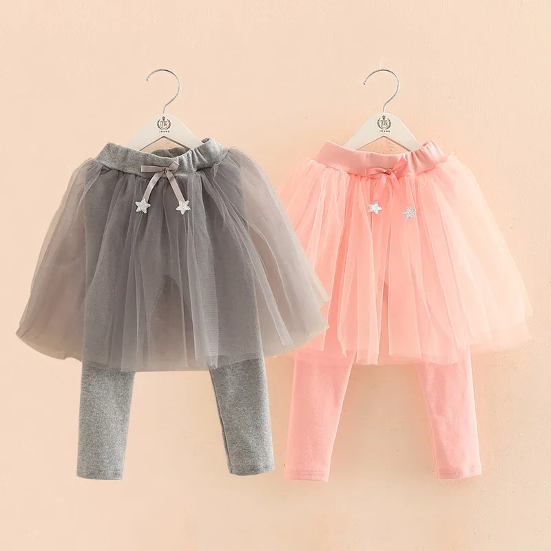 

2022 Spring Autumn 2 3 4 Years Children 90 100 110cm Capri Star Decoration Lace Culotte Dance Skirt Leggings For Baby Kids Girl