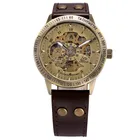 Часы-браслет SHENHUA Мужские механические, бронзовые автоматические в стиле ретро, аналоговые наручные часы-скелетоны в стиле стимпанк