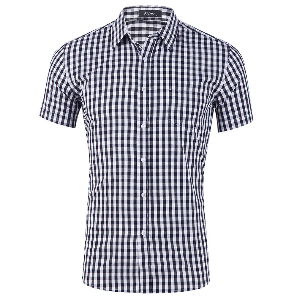 

Summer Breathable Men's Shirts Fashion Thin Short Sleeve Dress Shirt Blouse Male Slim Fit Plaid 100% Cotton High Quality Shirts