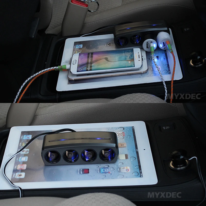 Авто розетка для автомобильного прикуривателя зарядное устройство 12 V/24 V 4 Way Splitter зарядное устройство Plug адаптер питания для iphone/samsung