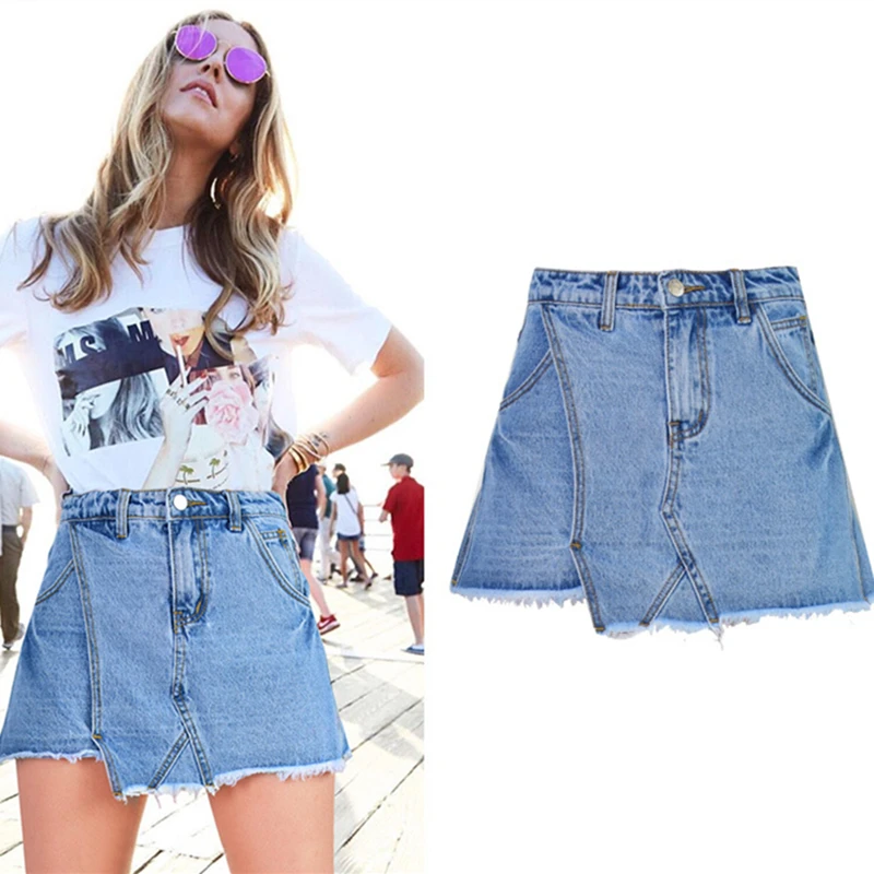 Женские джинсовые шорты с завышенной талией LOGAMI асимметричные трапециевидной