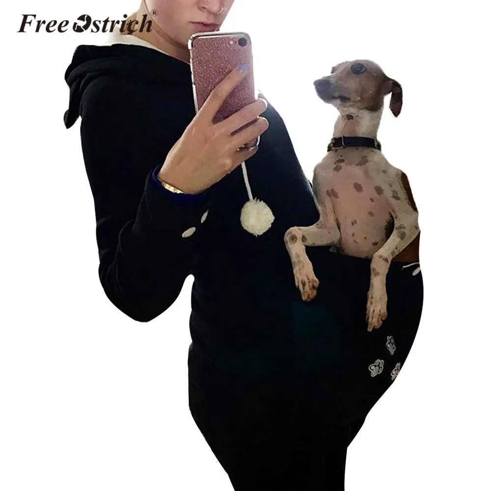 Страуса модные уши Толстовка для женщин карман обнимается мешок толстовки Кошка Pet Повседневная блузка пуловеры Передняя Толстовка с капюшоном