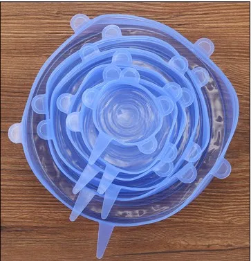 Blue 6pcs 6 шт., силиконовые эластичные крышки, универсальная крышка, силиконовая пищевая упаковка, миска, крышка для кастрюли, силиконовая крышка, кастрюля, кулинарные кухонные принадлежности - Цвет: Blue 6pcs