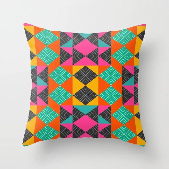 Colorful Geometry-02 Наволочка для подушки цвета радуги, Геометрическая, персиковая кожа, для автомобиля, дивана, гостиной, спальни, дома, декоративные наволочки 45x45 см - Цвет: Colorful Geometry-02