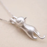 funny girls cute animal jewelry high quality fashion cat 925 sterling silver chains necklaces for women pendant clavicle choker