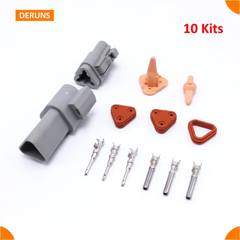 

10sets Kits 3 Pin/Way Deutsch Sealed Waterproof Electrical Wire Car Connectors Plug DT06-3S DT04-3P Factory Direct Sale