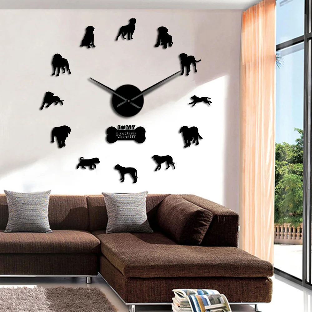 Собака мастифф Pet дизайн DIY гигантские часы бескаркасные подвесные настенные часы для любителей собак домашний декор часы