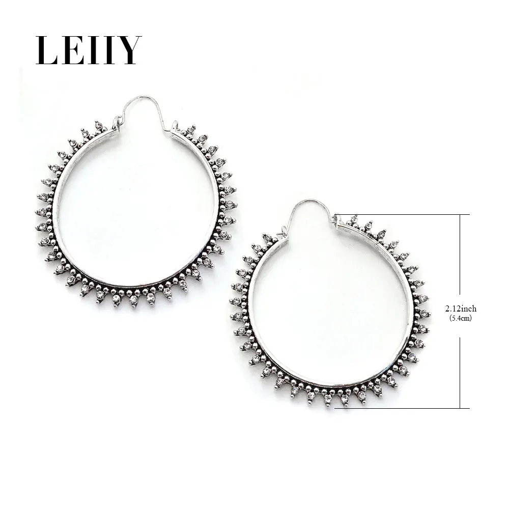 LEIIY изысканный кристалл большой круг себе Хооп Серьги для Для женщин Серебряный