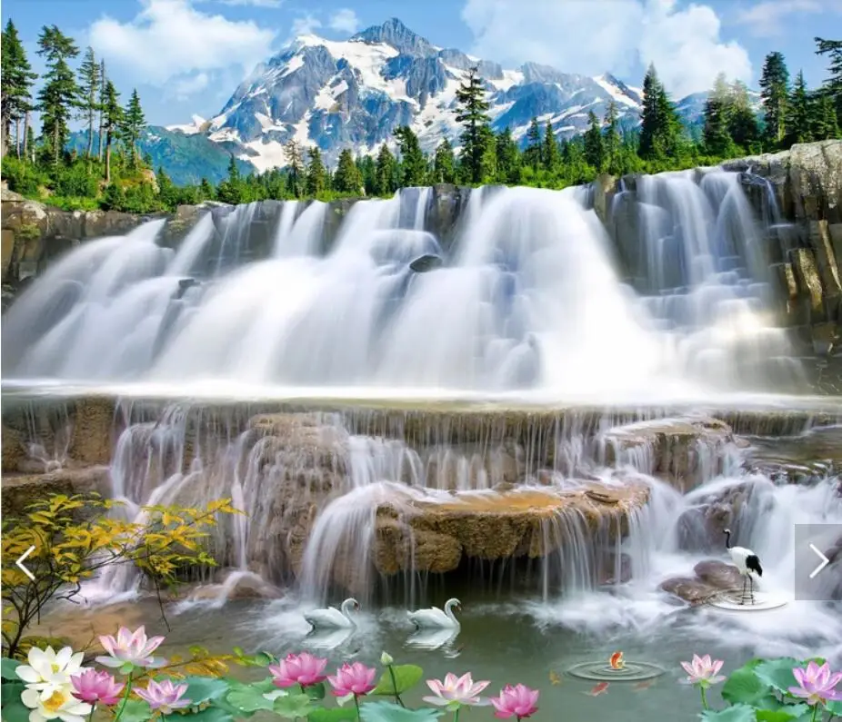 Фотообои с водопадом декоративная настенная 3D Бумага для стен Nature View Canvas HD фото