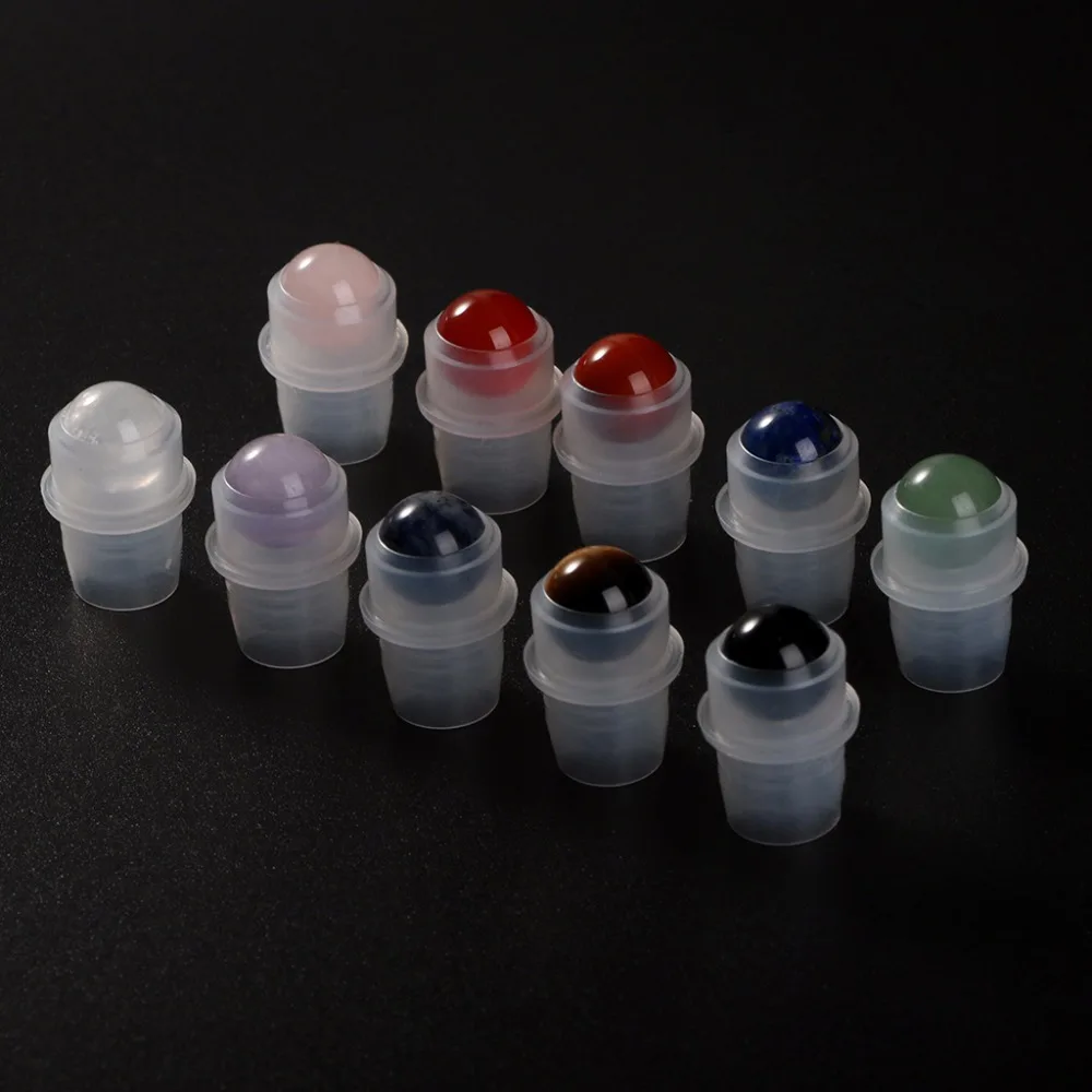 Пустой портативный роликовый шарик с натуральным драгоценным камнем для густых