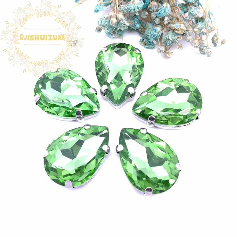 Light Green Water droplet shape Crystal Glass Sew-on Rhinestones with Claw DIY Dresses and Clothes13*18 10*14 7*10 18*25 20*30 | Дом и сад
