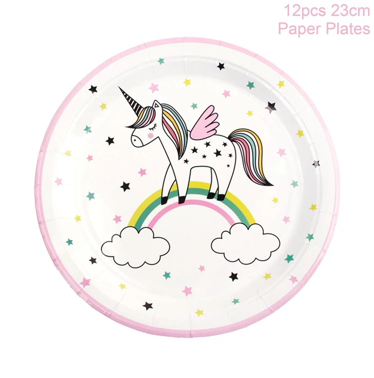 9 inch tray 12pcs QIFU новая посуда с единорогом детская вечеринка дня рождения события одноразовые тарелки с единорогом салфетки чашки с единорогом принадлежности для дня рождения - Цвет: 9 inch tray 12pcs