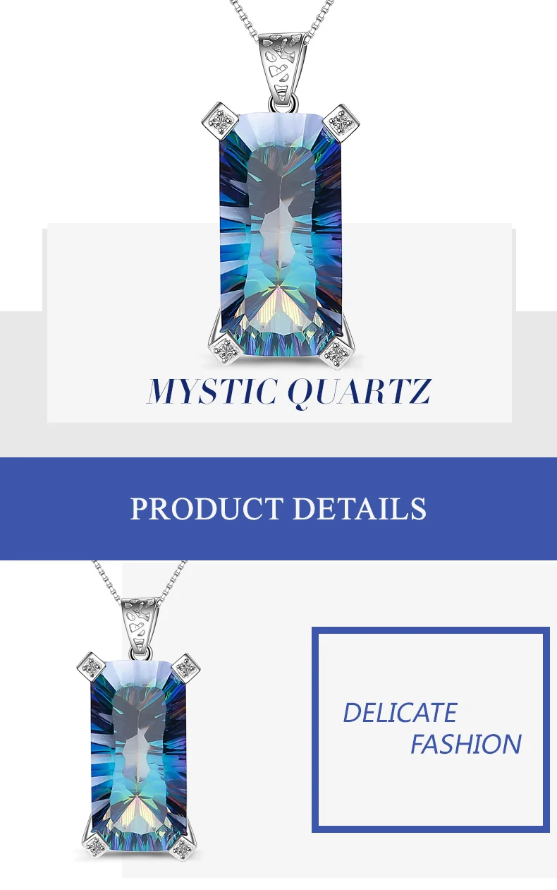 Gem's Ballet 925 Sterling Silver 40Ct Simple Natural Blueish Mystic Quartz Stone Pendants Necklace Fine Jewelry For Women